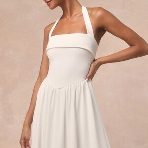 UNWORN Lulus Telia White Halter Basque Waist Maxi Dress - Size M